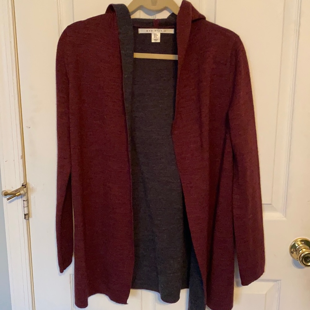 Max Studio Long Sleeve Red Cardigan with Hood